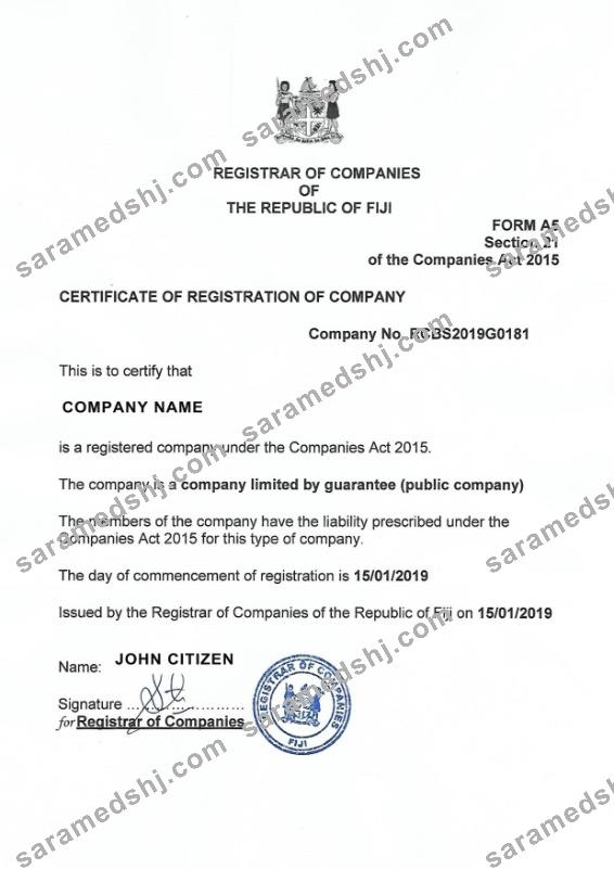 Fiji Certificate of Registration